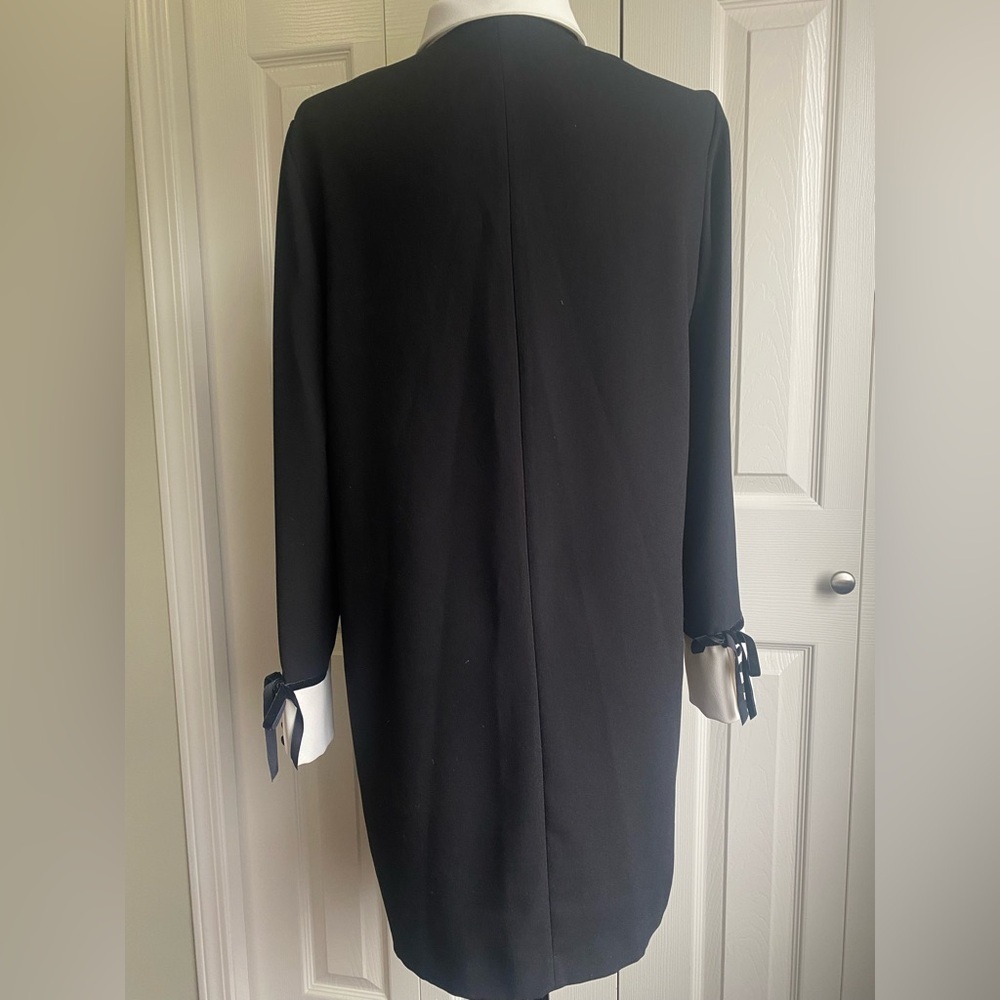 Zara Velvet Bow Black Mini Contrast Collar Dress size L - Picture 6 of 7